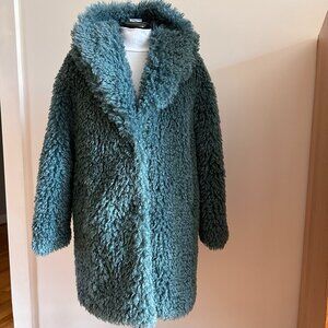 BCBGeneration Teddy Faux-Fur Blue-Green Coat L NWOT plush streetwear chic